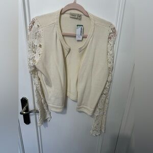 SMALL FRANSA Cream Lace Sleeve Cardigan